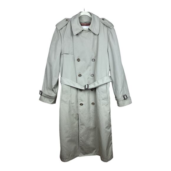 VTG London Fog Rain Trench Coat 40 Long Double Breasted Removable Fur Lining - Picture 1 of 8